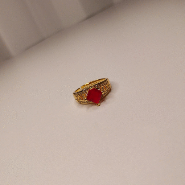 Women's Vintage Court-Style Red Ruby Ring – Golden Plated with Sparkling Clear Stones
