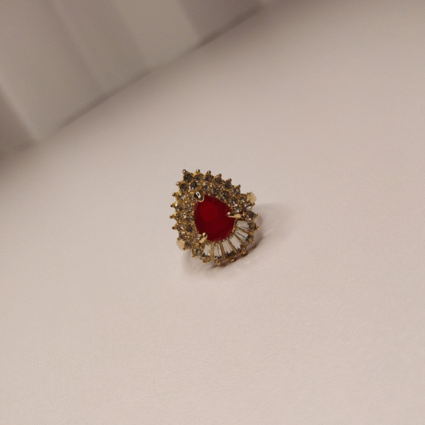 Gold-Plated Pear-Shaped Red Stone Ring – Elegant Engagement Style