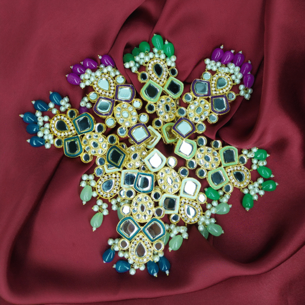 Traditional Indian-Style Teardrop Earrings with Mirror and Pearl Accents
