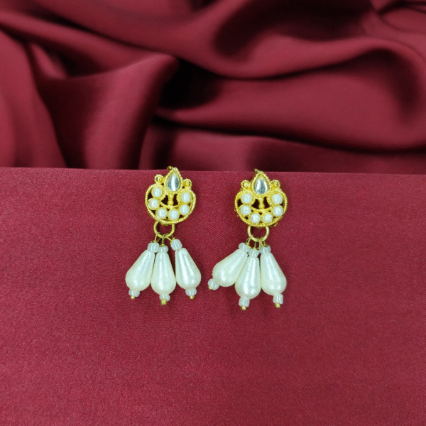 Gold-Toned Earrings with Clear Stones & White Teardrop Accents