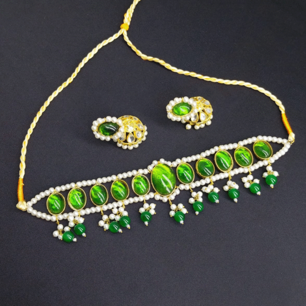 Traditional Choker Necklace & Jhumka Earrings Set – Emerald Green & Royal Blue Variants