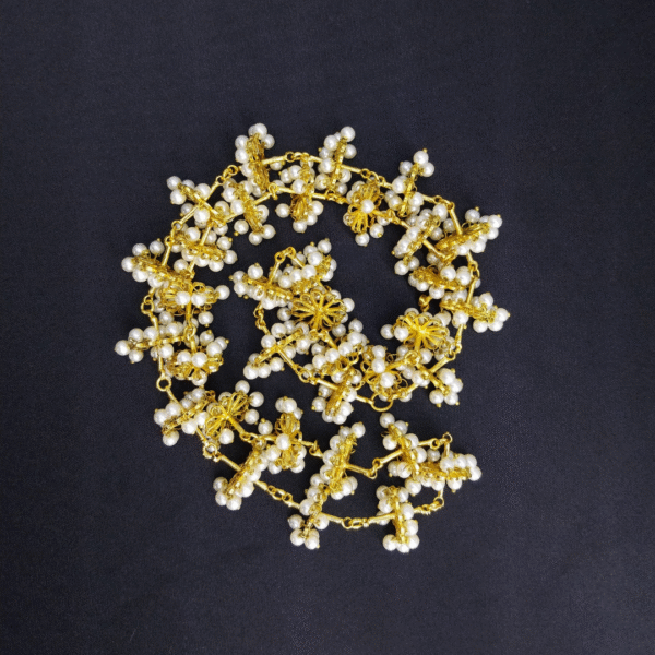 Delicate Gold Chain Necklace with White Pearl Flower Motifs