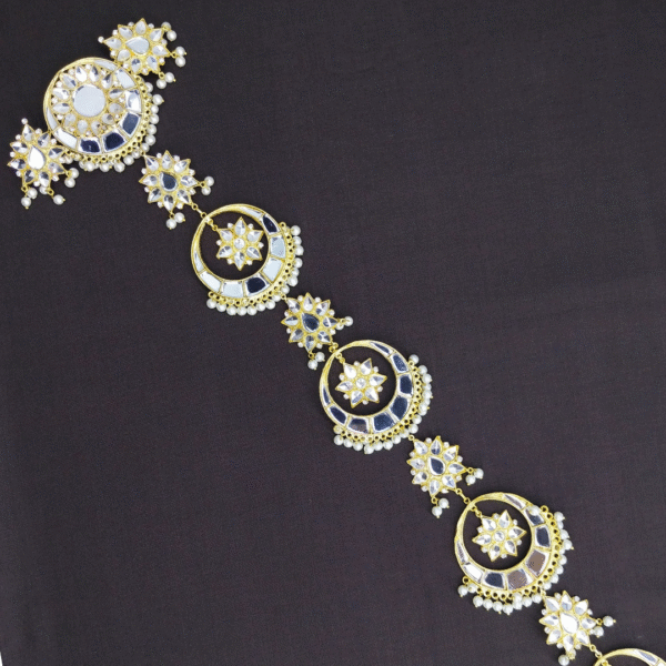 Traditional Kundan Braid Jewelry with White Stones & Pearls